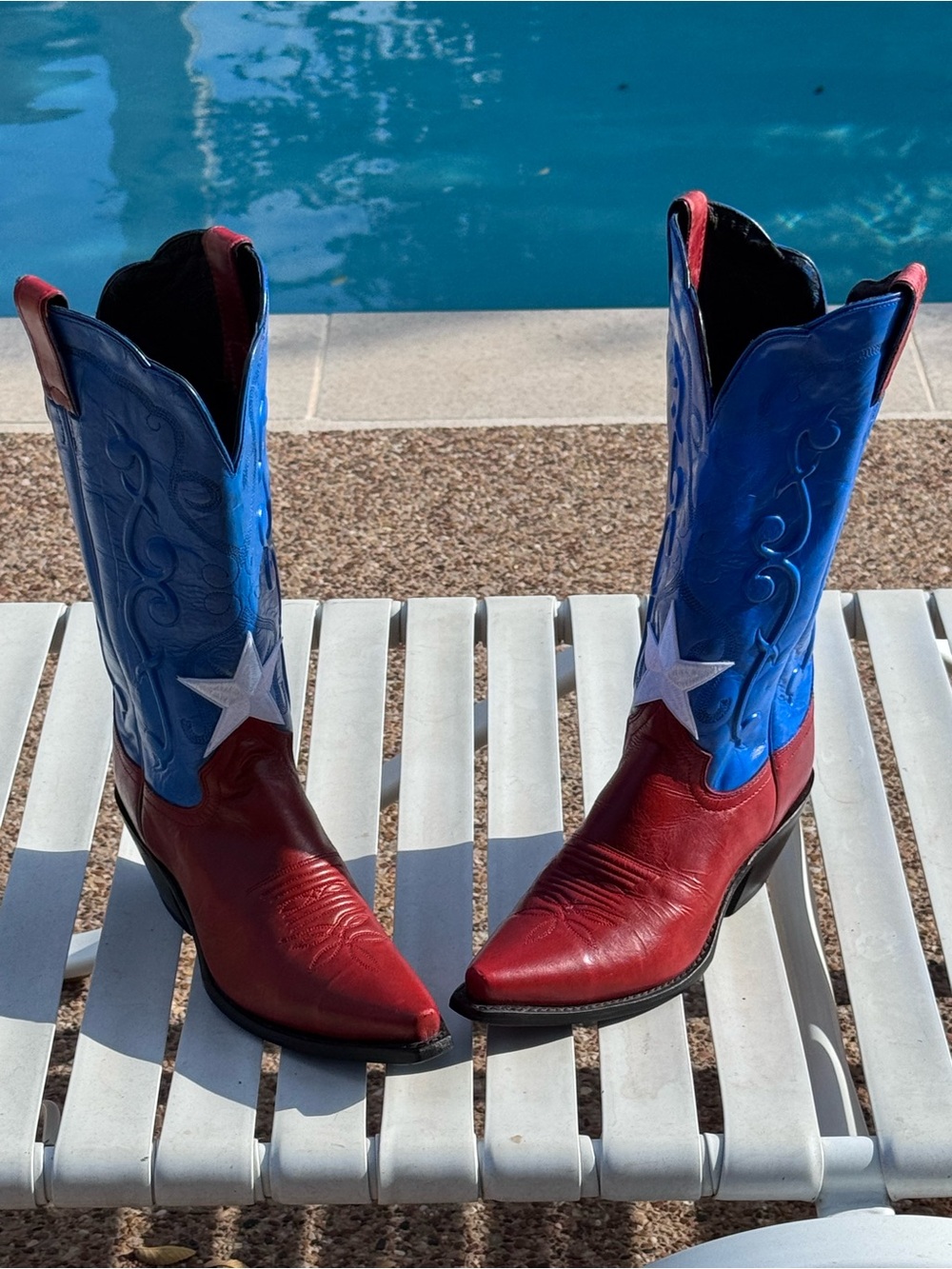 Recycled Justin Boots Red, Blue & White Star Heeled Cowboy Boots - Picture 7 of 9